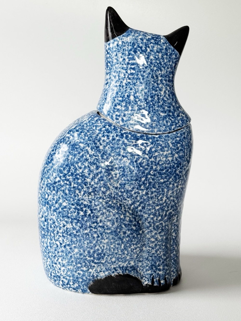 N.S. Gustin Co Blue Spongeware Porcelain Cat Cookie Jar - Picture 4 of 9